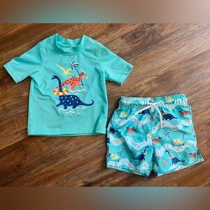 The Children's Place Baby Boy Rashguard Swim Trunks Blue Dino Beach 18-24m